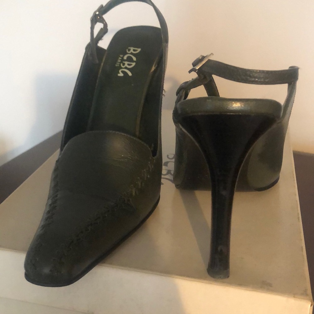 Army green sling back pumps